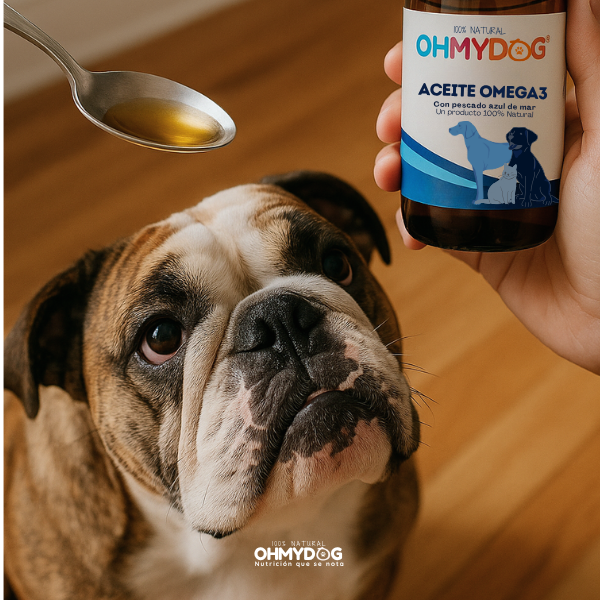 Omega-3 para Mascotas. Una fórmula orginal de OhMyDog con 7 fuentes puras de EPA y DHA