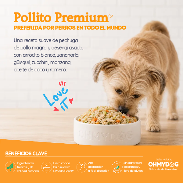 Dieta Alimento Natural cocida de Pollo Premium con ingredientes reales para mascotas de OHMYDOG El Salvador