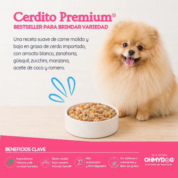 Dieta Alimento Natural cocida de Cerdo Premium con ingredientes reales para mascotas de OHMYDOG El Salvador