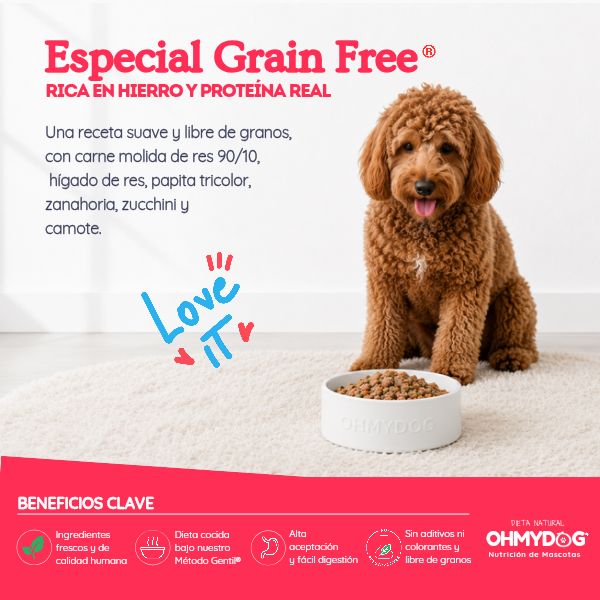 Dieta Alimento Natural cocida de res grain free libre de granos con ingredientes reales para mascotas de OHMYDOG El Salvador