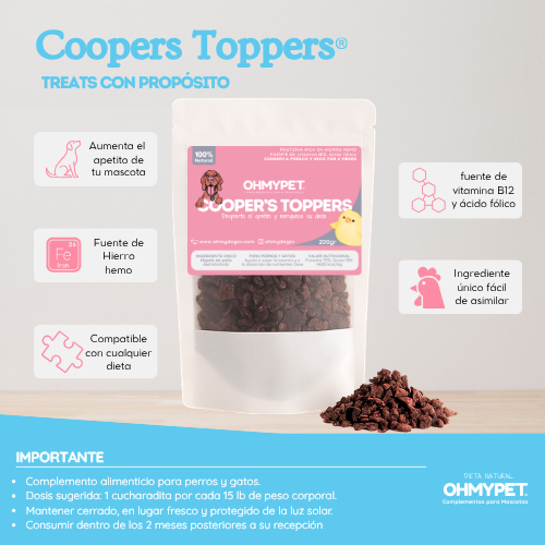 Coopers Toppers Higado y mollejas de pollito deshidratado para complementar comidas OHMYDOG
