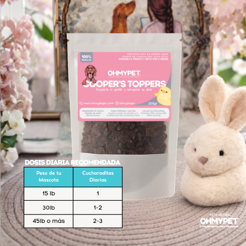 Coopers Toppers Higado y mollejas de pollito deshidratado para complementar comidas OHMYDOG