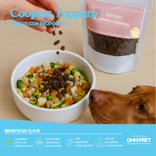 Coopers Toppers Higado y mollejas de pollito deshidratado para complementar comidas OHMYDOG