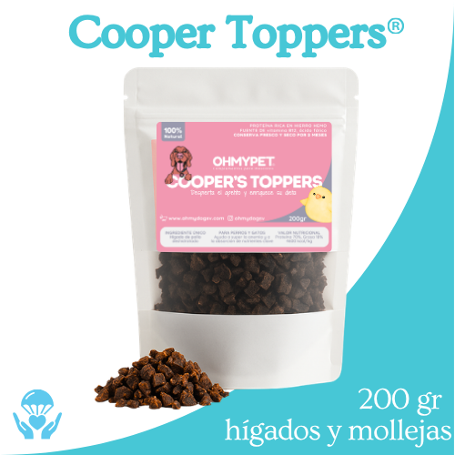 Coopers Toppers Higado y mollejas de pollito deshidratado para complementar comidas OHMYDOG