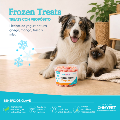Frozen Treats de mango y fresa, 100% naturales para perros y gatos, con ingredientes nutritivos y de calidad humana sólo en OhMyDog® El Salvador