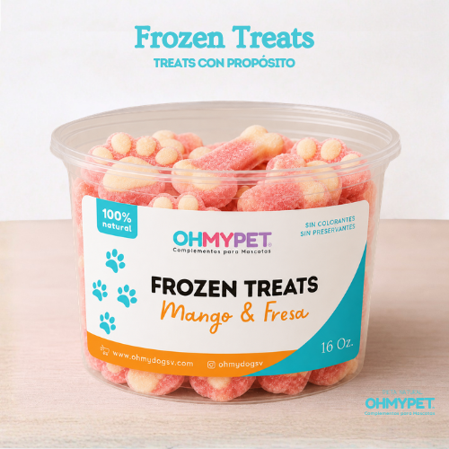 Frozen Treats de mango y fresa, 100% naturales para perros y gatos, con ingredientes nutritivos y de calidad humana sólo en OhMyDog® El Salvador