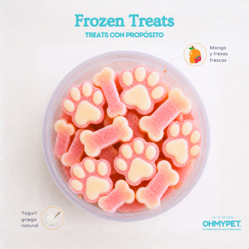 Frozen Treats de mango y fresa, 100% naturales para perros y gatos, con ingredientes nutritivos y de calidad humana sólo en OhMyDog® El Salvador