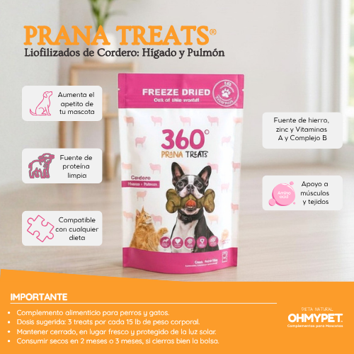 PRANA TREATS de Cordero Liofilizados para perros y gatos OHMYDOG EL SALVADOR
